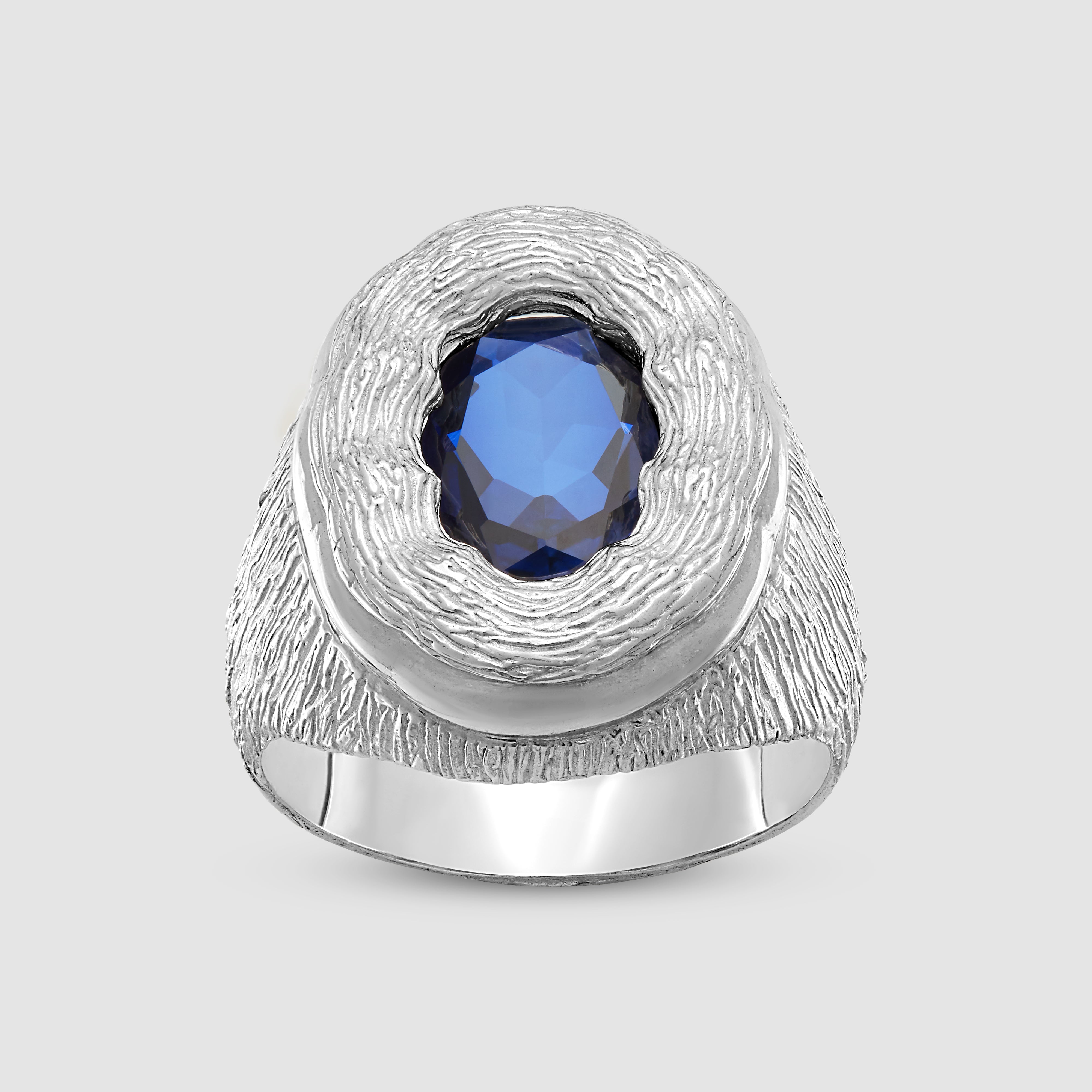 Mens silver ring on sale with blue sapphire