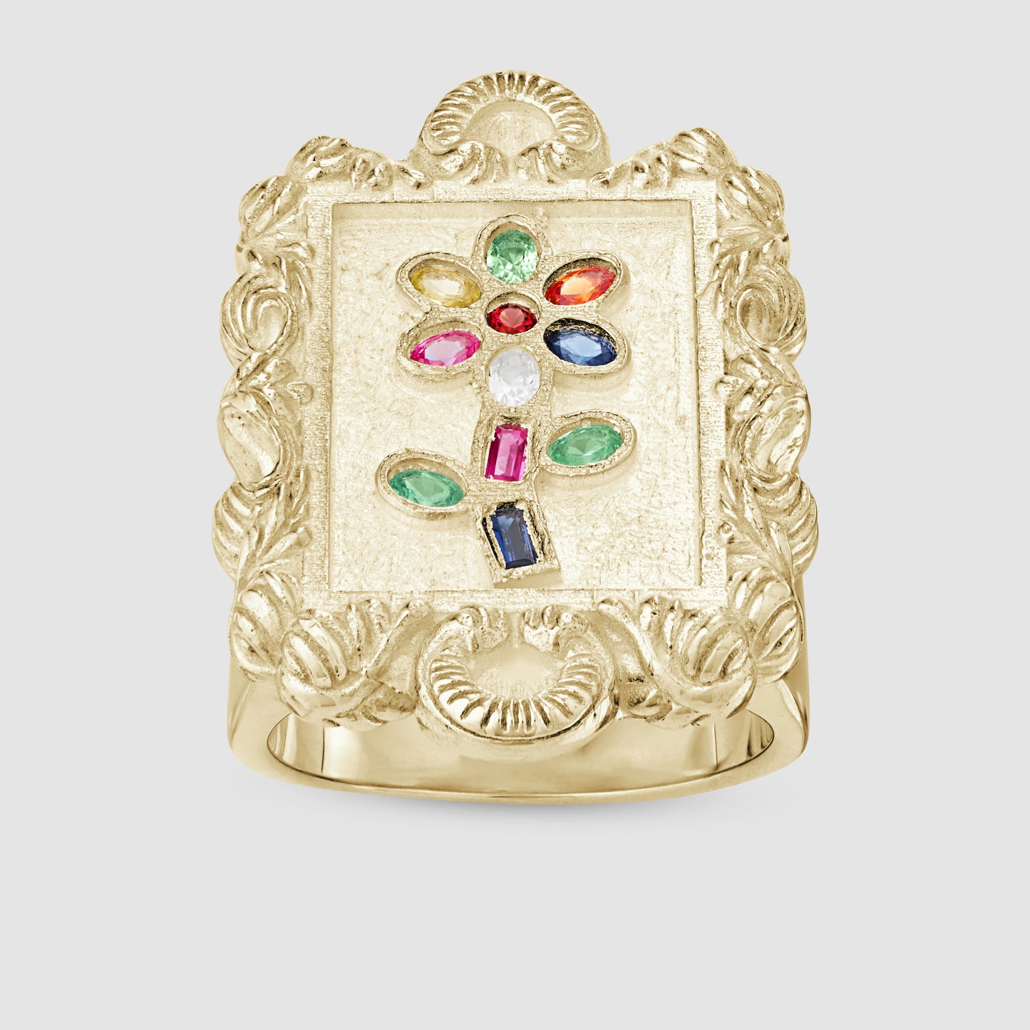 Floral Portrait Ring - Multi - Gold