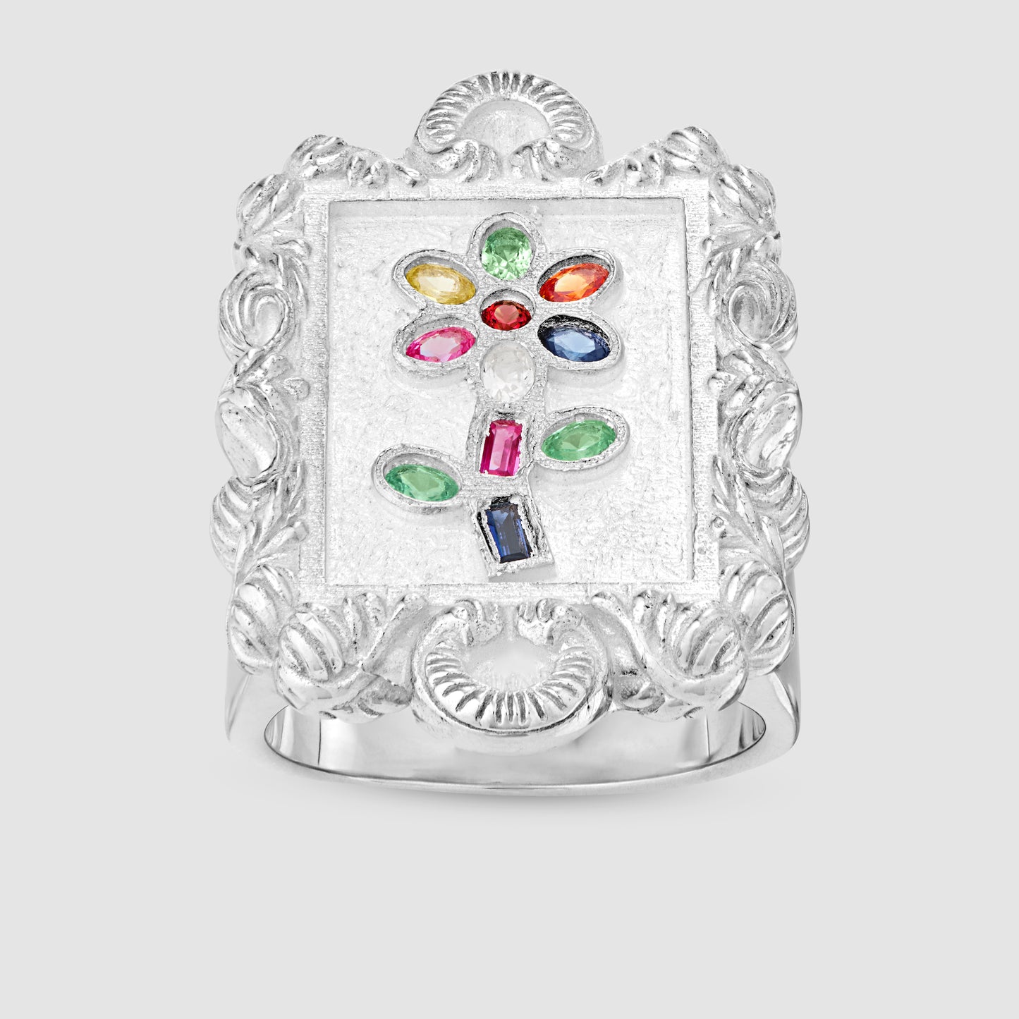 Floral Portrait Ring - Multi - Silver