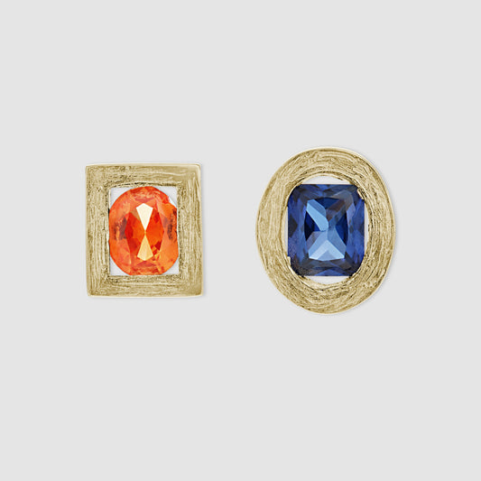 Opposite Earrings - Blue and Orange - Gold