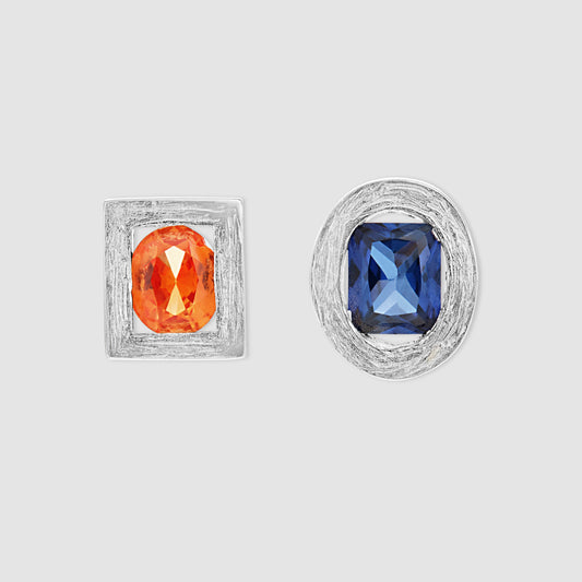 Opposite Earrings - Blue and Orange - Silver