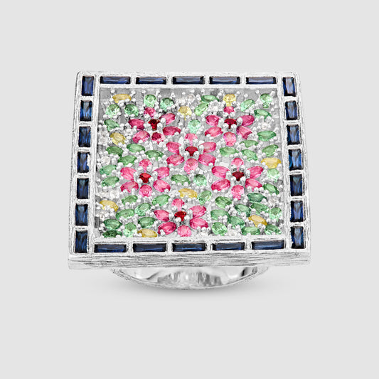 Spring Blossom Mosaic Ring - Multi - Silver